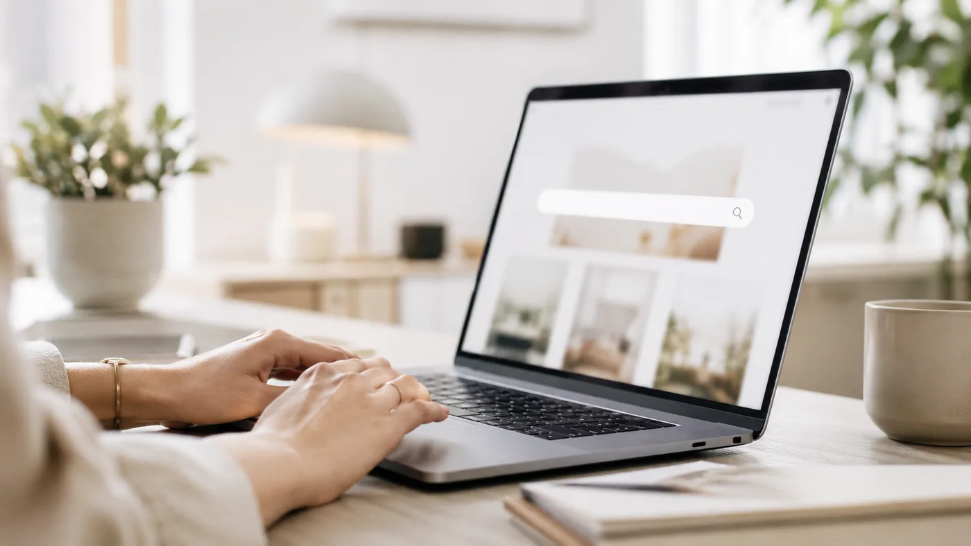 Google Ads für Immobilien: Person am Laptop mit Such-Kampagne