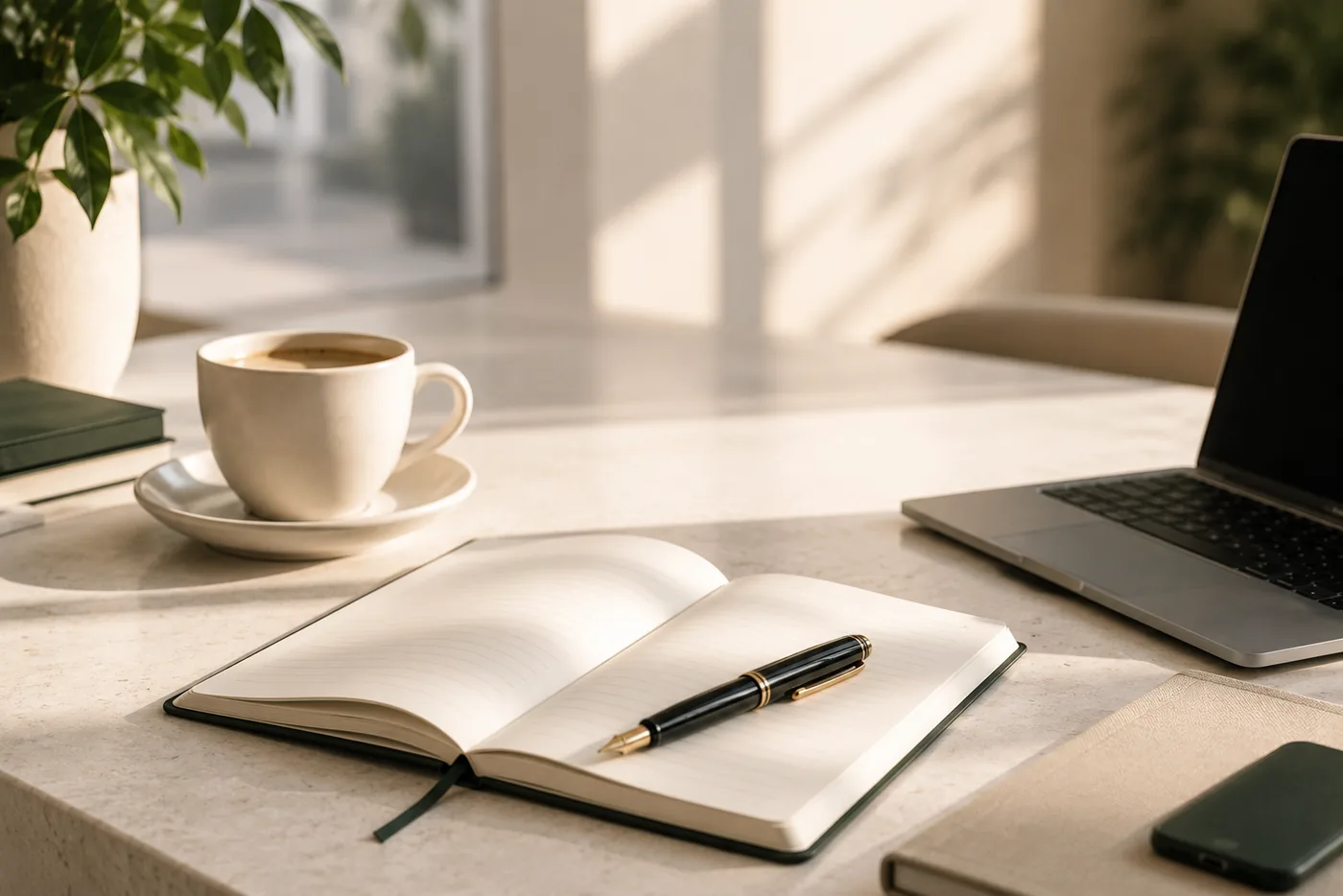 Schreibtisch mit Notizbuch — Insights zum Immobilienmarketing
