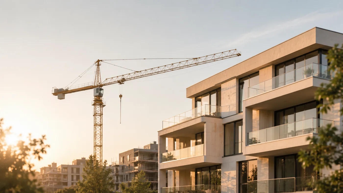 Neubau-Projekt eines Bauträgers mit Baukran